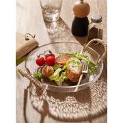 天然籐×ガラス 北欧風フルーツボウル レトロ食器 スナックサラダトレイ おしゃれインテリア雑貨