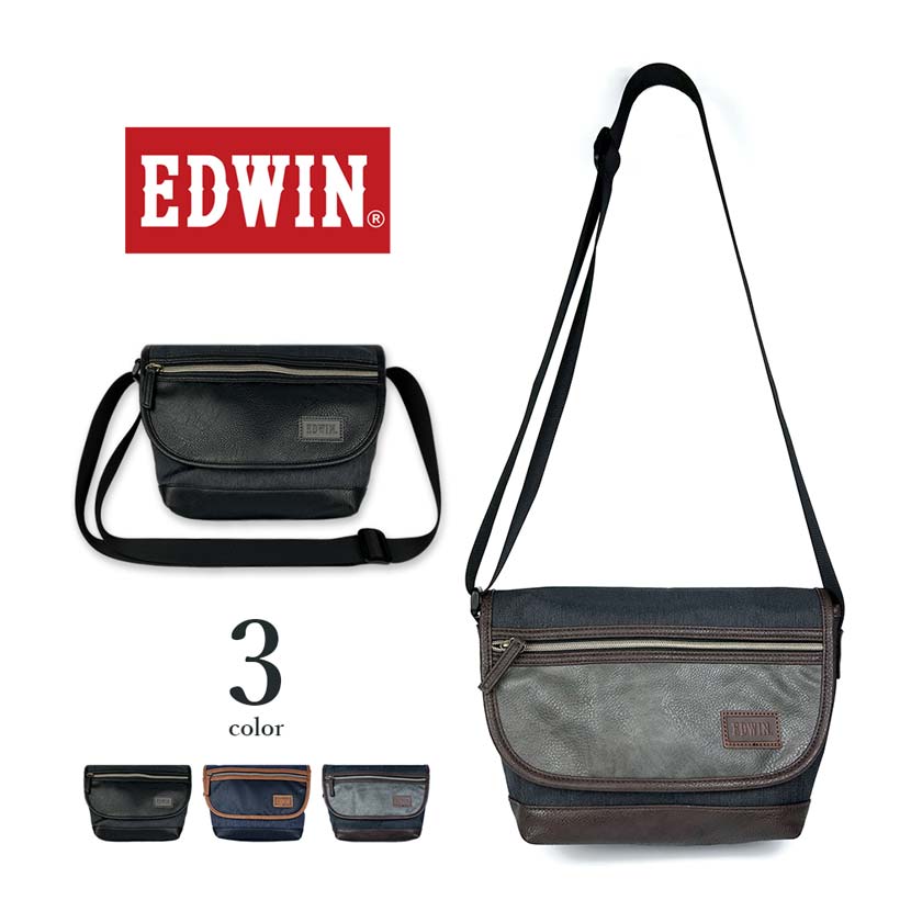 全3色 EDWIN エドウイン レザー×デニム ミニメッセンジャーバッグ ショルダーバッグ
