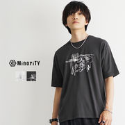 【2025年夏の新作】落書き風 箔プリント 半袖 クルーネック Tシャツ／MinoriTY