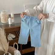 [80-130cm] 秋新作 女の子用フレアデニムパンツ 中小童向け フリル裾付きカジュアルジーンズ