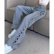 【日本倉庫即納】 デニムパンツサイドレースアップジーパン