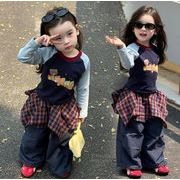 【2025秋新品】韓国風子供服  キッズ  百掛け トップス Tシャツ &お尻カバー付きワークパンツ 90cm-150cm