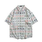 シャツ カジュアルシャツ 半袖 プリント 麻雀 メンズトップス