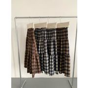 P-2025春秋新作 ボトムス 女 レディース ハイウエスト チェック柄 ロングスカート 台型スカート