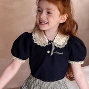 ZQW☆夏物 韓国風 学院風ポロシャツ ダイヤモンド装飾