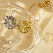 レモンスライス・ステンレスネックレス（彩石付き） フルーツモチーフ・彩石ネックレス（男女兼用）