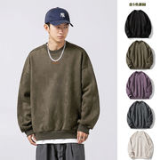 メンズ 刺繍入り スエードスウェット 無地 クルーネックトレーナー 男女兼用 カジュアル 秋冬新作 ★全5色