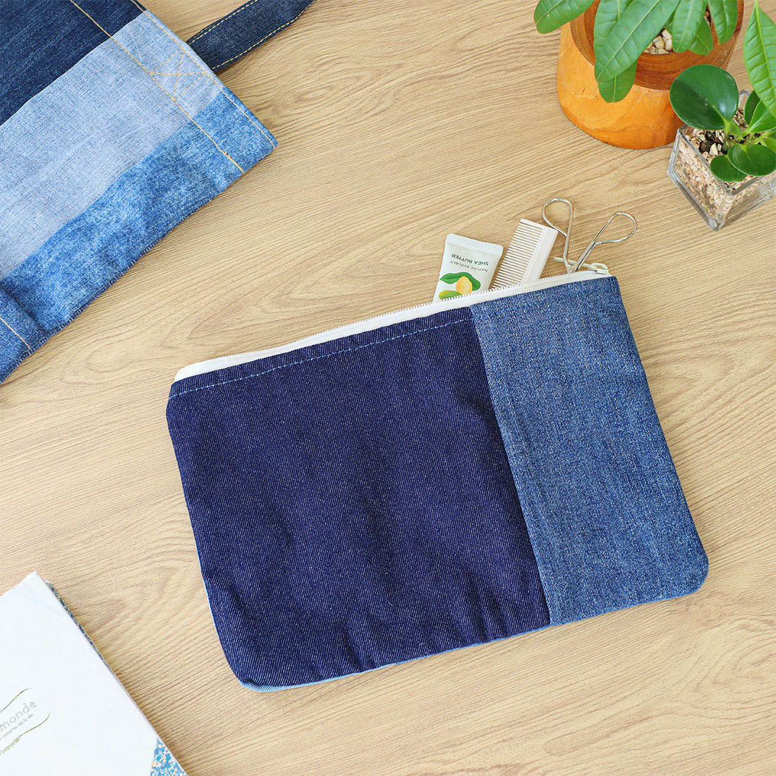 ユーズドデニム パッチワーク ポーチ[バッグ西海岸カリフォルニアジーンズカジュアル25AW]