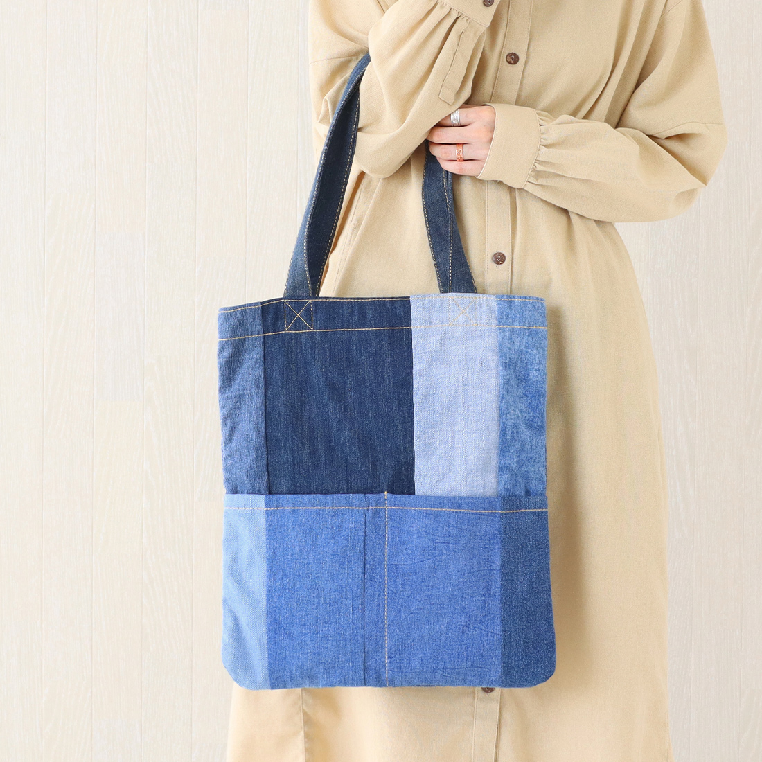 ユーズドデニム パッチワーク トートバッグ[西海岸カリフォルニアジーンズカジュアル25AW]