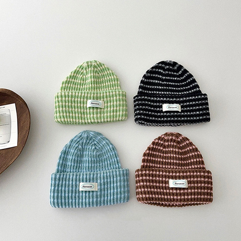 2025秋※Bolemaer☆子供 ニット帽 ボーダー 保温 耳当て付き 冬用
