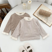 ins 秋冬新作　ベビー服　裏起毛　レース　長袖Tシャツ　カジュアル　立ち襟　トップス　インナーシャツ