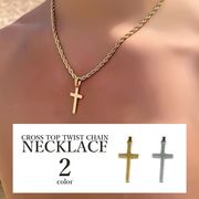 全2色 クロストップツイストチェーンネックレス 十字架 ゴールド シルバー カラー ユニセックス