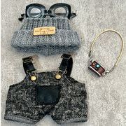 綿人形 墨黒 つなぎ服 帽子 ゴーグル カメラ ドール用 着せ替えミニ ドールぬいぐるみ用服 17cm