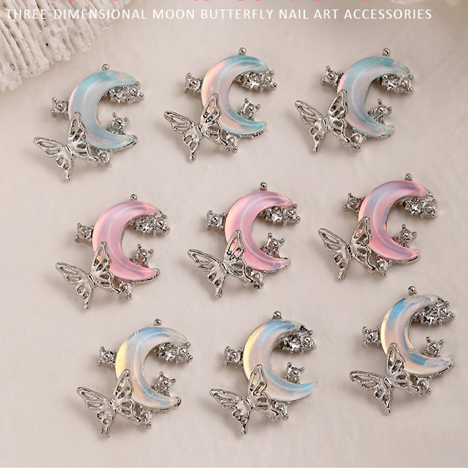 三日月 ジェルネイル デコパーツ 蝶々 ネイル パーツ ストーン バタフライ メタルパーツ ビジュー 金属