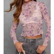 トップス Tシャツ ブラウス スリム 長袖 ブラウス メッシュ