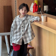 2025秋※子供シャツ 黒白チェック フード付き