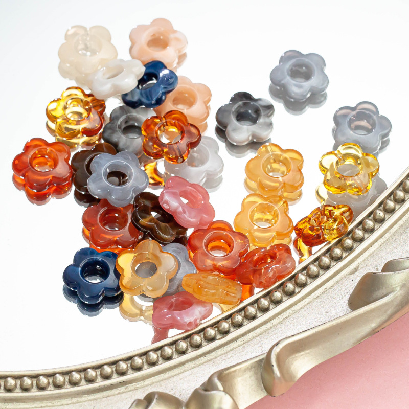 ビーズ フラワー 14ｍｍ 平たい お花 アクセサリー パーツ レジン 封入 通し穴 デコパーツ チャーム ピアス