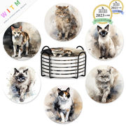 猫柄 コースター ねこ 下敷き カップパッド ネコ インテリア  断熱マット 雑貨 セラミックス 可愛い