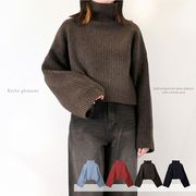 【2025新作】ソリッドストライプニット　ボトルネック　ショート　プルオーバー(32938)