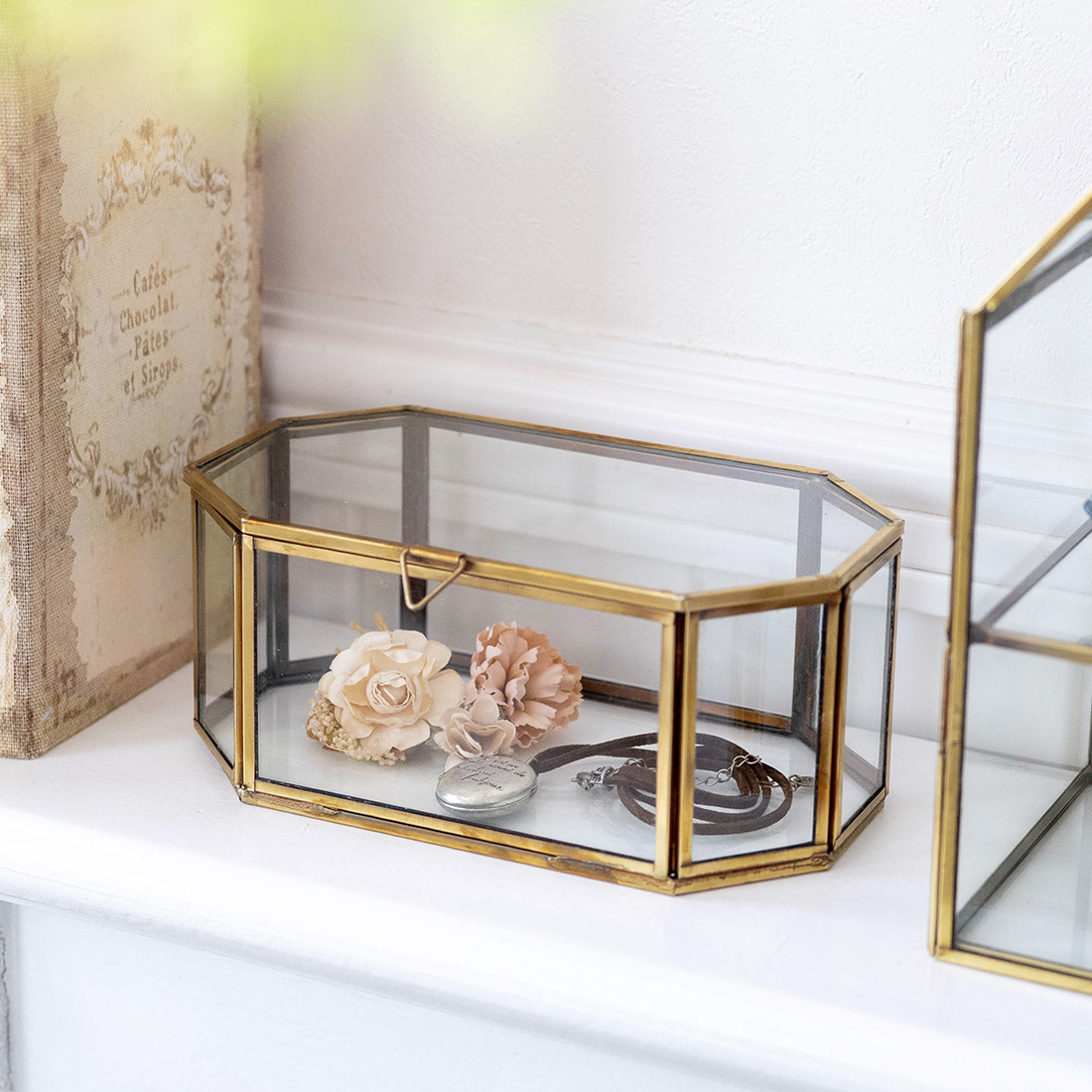 モロッカン ガラスボックス オブロングオクタゴン[小物入れディスプレイラックショーケース25AW]