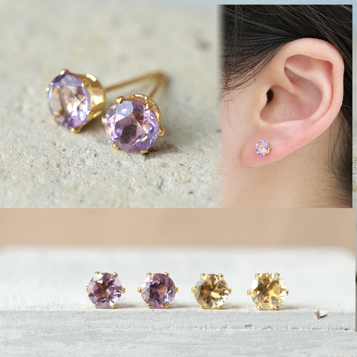 天然石 ピアス 6mm サージカルステンレス製 SUS316 金属アレルギー 金アレ対応 18Kコーティング