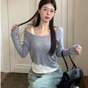 トップス ニット カットソー レイヤード スリム レディース