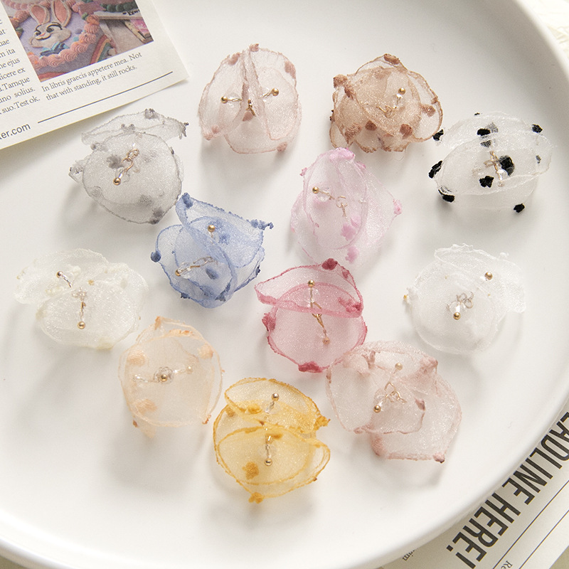 ドット オーガンジー 花 フラワー モチーフ 刺繍 ハンドメイド シフォン 手芸 材料 アクセサリーパーツ
