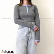 【2025新作】バイカラーニット　ヘンリーネック　プルオーバー(32941)