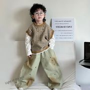 2025新作韓国子供服 ベビー服  キッズ男の子  長袖Ｔシャツ+チョッキ +ズボン分けて販売  90cm-150cm