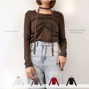 【2025新作】針抜きリブ　レースタイ付き　トップス(32963)