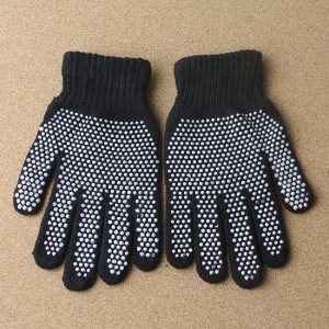 滑り止め付き ニット手袋【防寒/作業用/メンズ/運転/滑り止め/グリップ強化/ブラック】