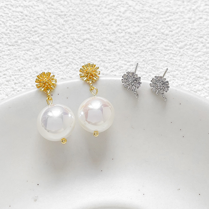 フラワーピアス お花 レディース ピアス ヒナギク ポストピアスパーツ 丸カン付き アクセサリーパーツ
