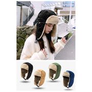 もこもこボア付き パイロットキャップ【防寒/耳あて/裏起毛/男女兼用/アウトドア/コットン/冬帽子】