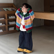 2025秋冬※子供 レインボー柄ニットカーディガン ゆったり外出服