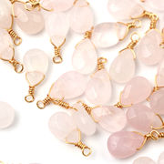 【天然石 ローズクォーツ】 チャーム シャンクビーズ 約15mm  ハンドメイド材料 ピアス ネックレス素材