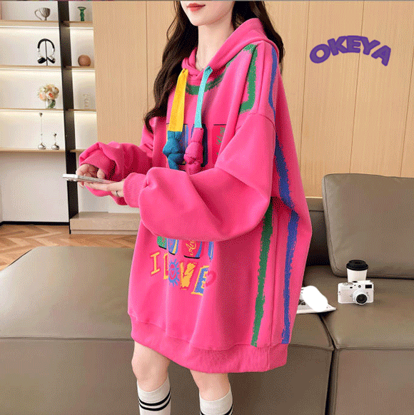 レディース服　トップス　パーカー　ワンピース　フード付き　ゆったり　ファション　2025年秋冬新作