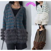 2025年冬新作　レディース　トップス　ニット/カーディガン　切り替え　Vネック　アウター　おしゃれ