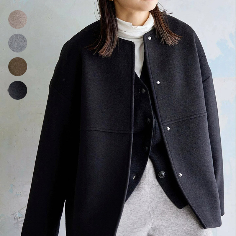 秋冬新作 アウター レディース コート ショット丈 ラシャコート トップス ジャケット 体型カパー 無地