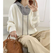 初回送料無料　ニットセーターフード付き長袖トップス　レディースファッション人気トレンド