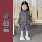 2025秋冬※HY☆ツイード風 ベスト+ショートパンツ 女児 2点セット