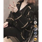 【日本倉庫即納】 ニットカーディガン BIGチェック柄秋冬