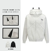 メンズ 美式ヴィンテージ ドーベルマンイヤーパーカー スタッズ付き ユニセックス フーディ★全2色