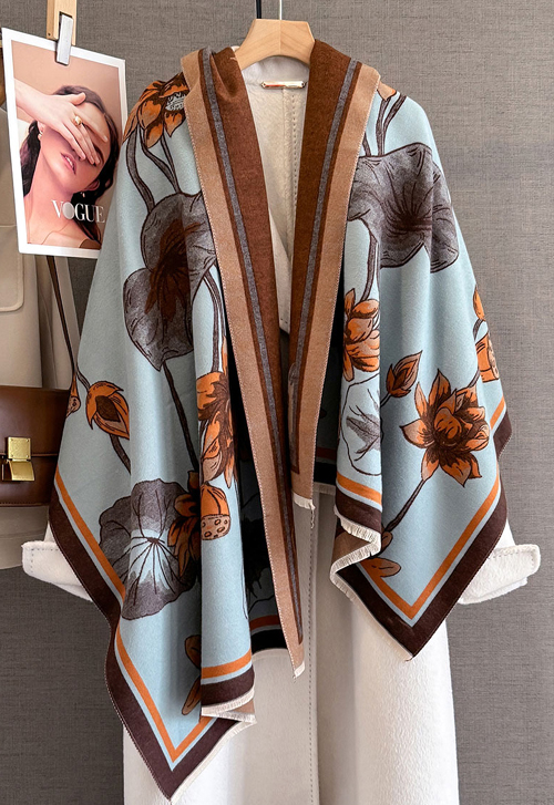 やや厚手 リバーシブル大判 フラワー柄入りストール マフラー 　2127