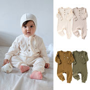 全4色[66-90cm] ベビーロンパース 新生児 コットン 刺繍 カバーオール 男女兼用 インナー肌着 満月祝い服