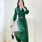 初回送料無料　vネックプリーツスタイルアップ長袖ワンピース　レディースファッション人気トレンド