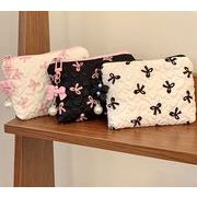 リボン付き化粧ポーチ 大容量 小物入れ 上品で可愛い   9色