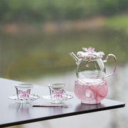 タイムセール限定超目玉商品 早い者勝ち 高硼珪酸ガラス花ティーポット ピンク蝶柄 耐熱急須