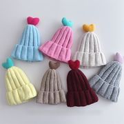 愛心ワイドボーダー 子供用秋冬保暖ニット帽 冬用 防寒 あったか 可愛い 保暖