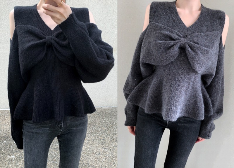 全2色 ニット フリル 切り替え スリム 着痩せ sweet系