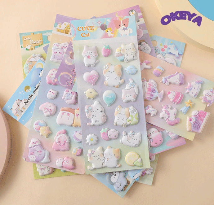 シール ステッカー DIY用シール 手帳用 貼り付け 装飾用 手芸用品 贈り物 3D 可愛い 9.5*22.5cm ランダム